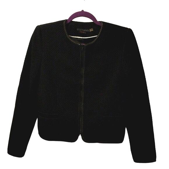 Alice + Olivia Jacket Sz SP Black LAMB LEATHER TRIM Puff Quilted Blazer Regency - Picture 11 of 16